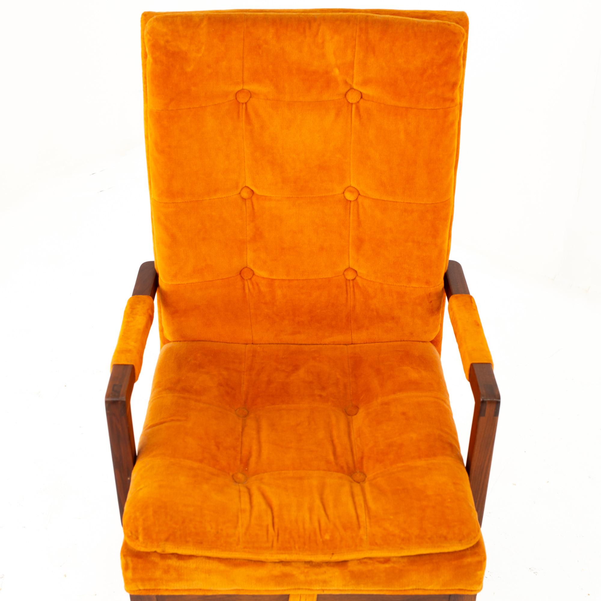 American Milo Baughman Style Dillingham Orange and Walnut Upholstered Dining Chairs - Set