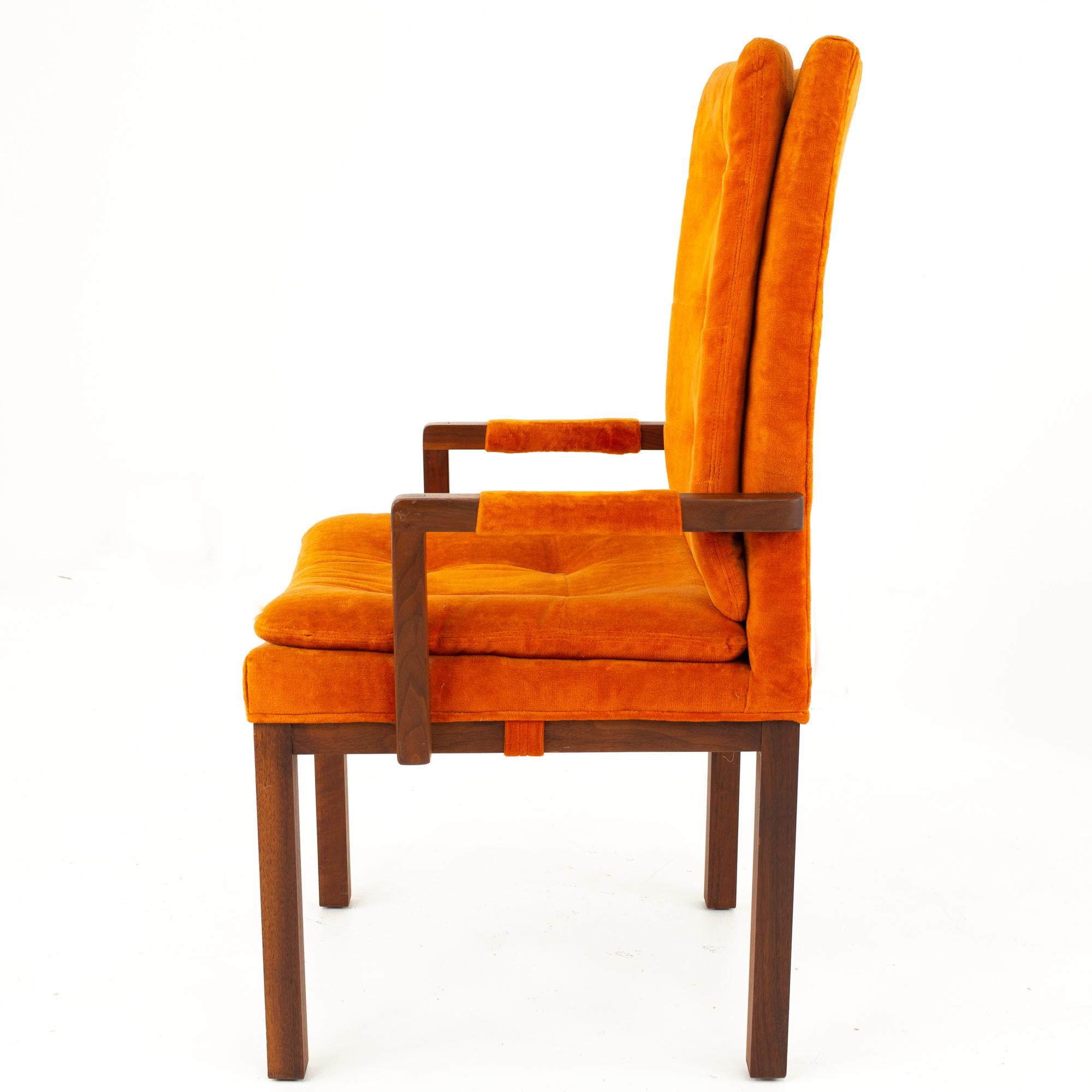 Upholstery Milo Baughman Style Dillingham Orange and Walnut Upholstered Dining Chairs - Set