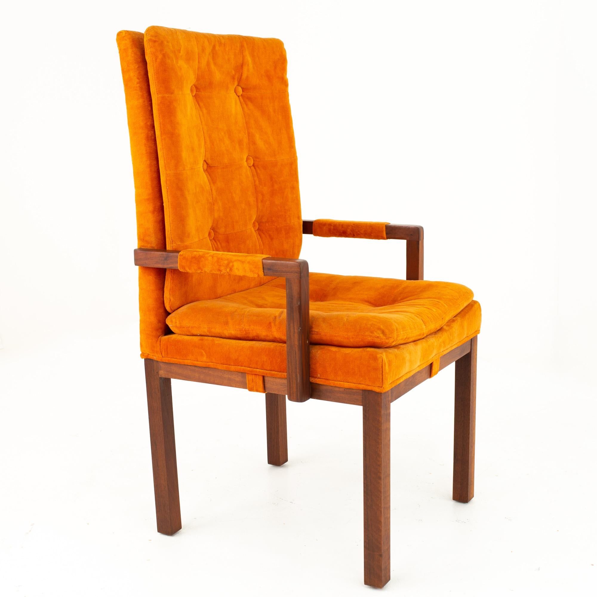 Milo Baughman Style Dillingham Orange and Walnut Upholstered Dining Chairs - Set 1