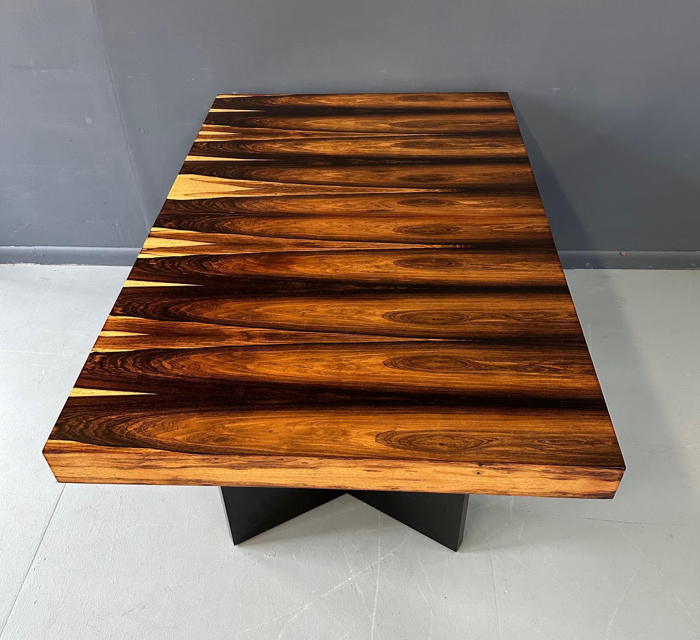 Milo Baughman Style Dining Table in Incredible Marabunda Wood Veneer Midcentury 1