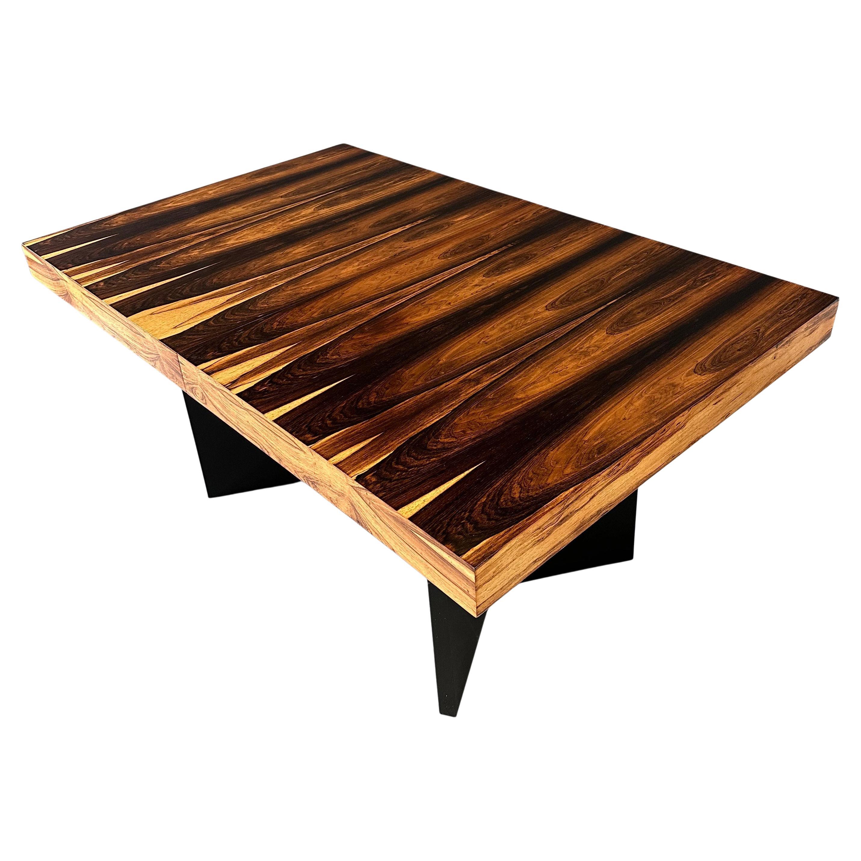 Milo Baughman Style Dining Table in Incredible Marabunda Wood Veneer Midcentury