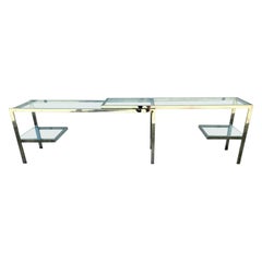Milo Baughman Style Expandable Chrome Glass Console Sofa Table