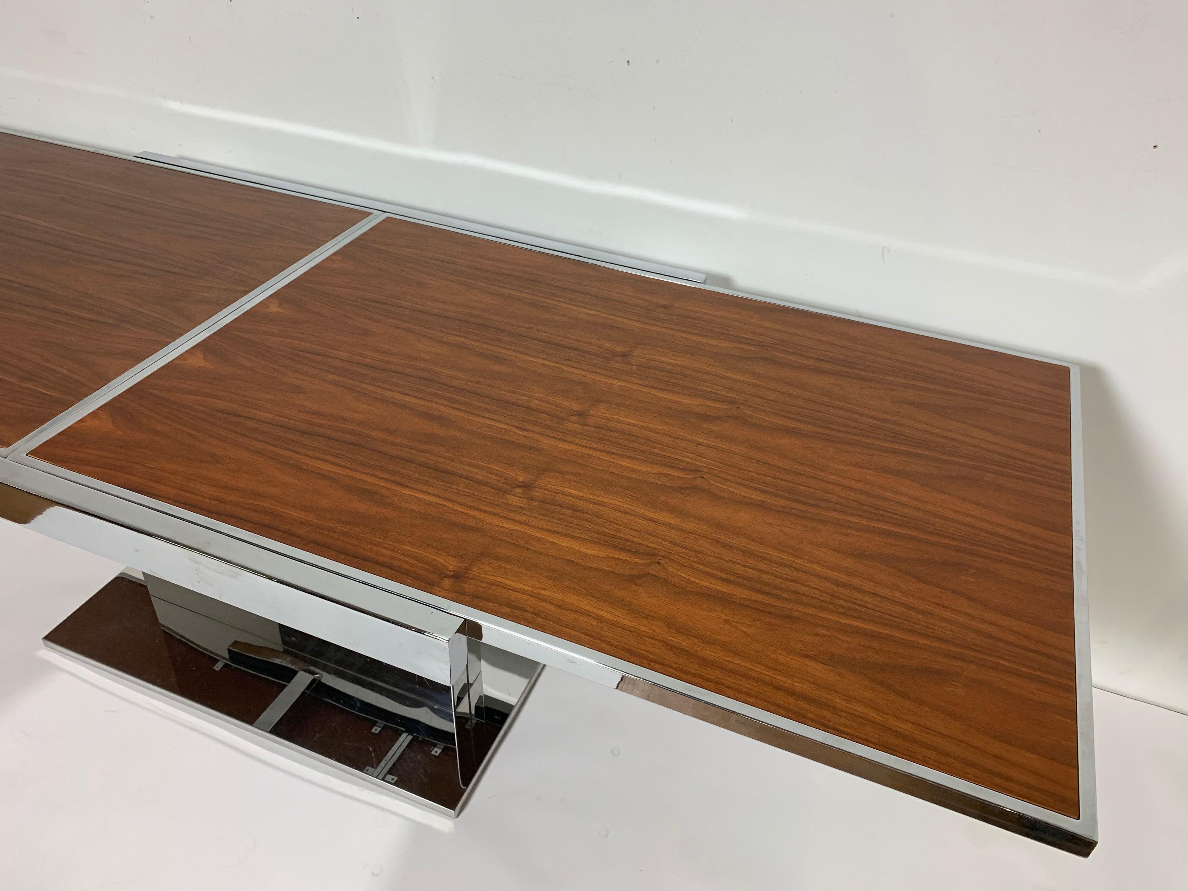 Milo Baughman Style Expandable Walnut and Chrome Dining Table, Circa 1960s 3