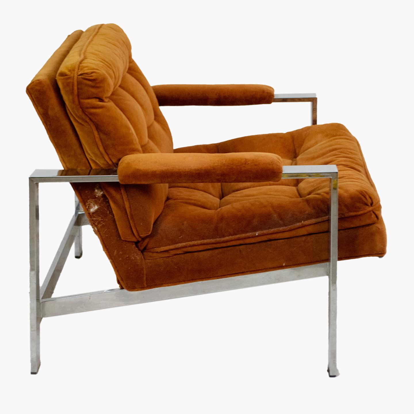 Mid-Century Modern Milo Baughman Style Flat Bar Lounge Armchair For Sale