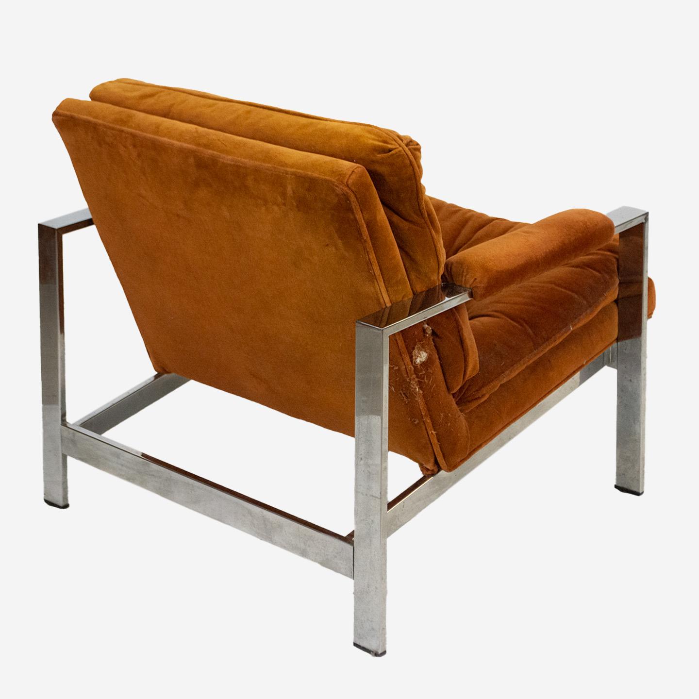 North American Milo Baughman Style Flat Bar Lounge Armchair For Sale