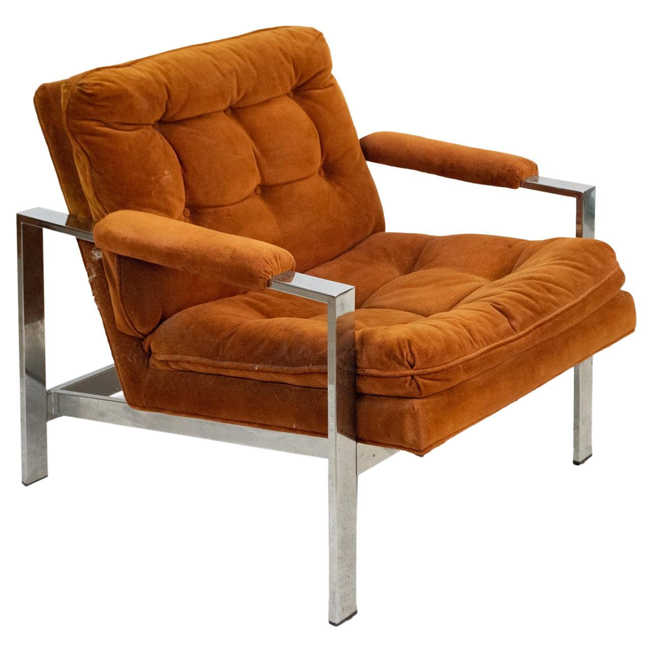 Milo Baughman Style Flat Bar Lounge Armchair For Sale