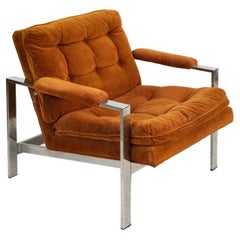 Milo Baughman Style Flat Bar Lounge Armchair