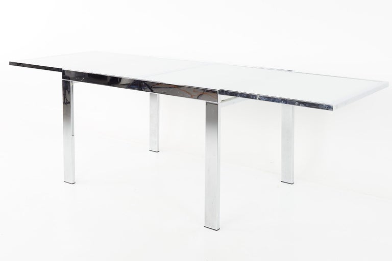 Mid-Century Modern Milo Baughman Style for DIA Mid Century Glass and Chrome Extendable Dining Table