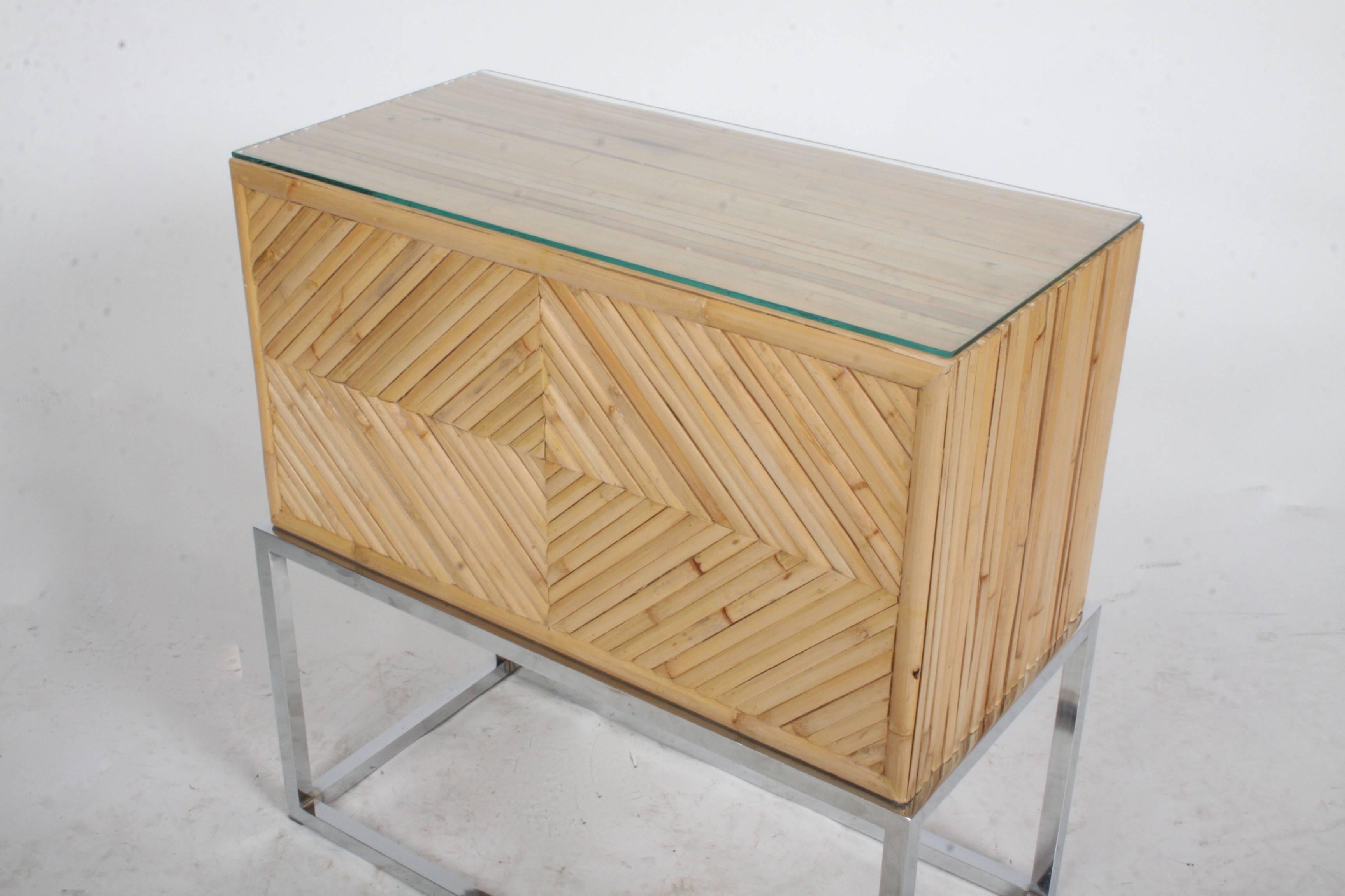 Metal Milo Baughman Style Geometric Bamboo End Table or Nightstand For Sale