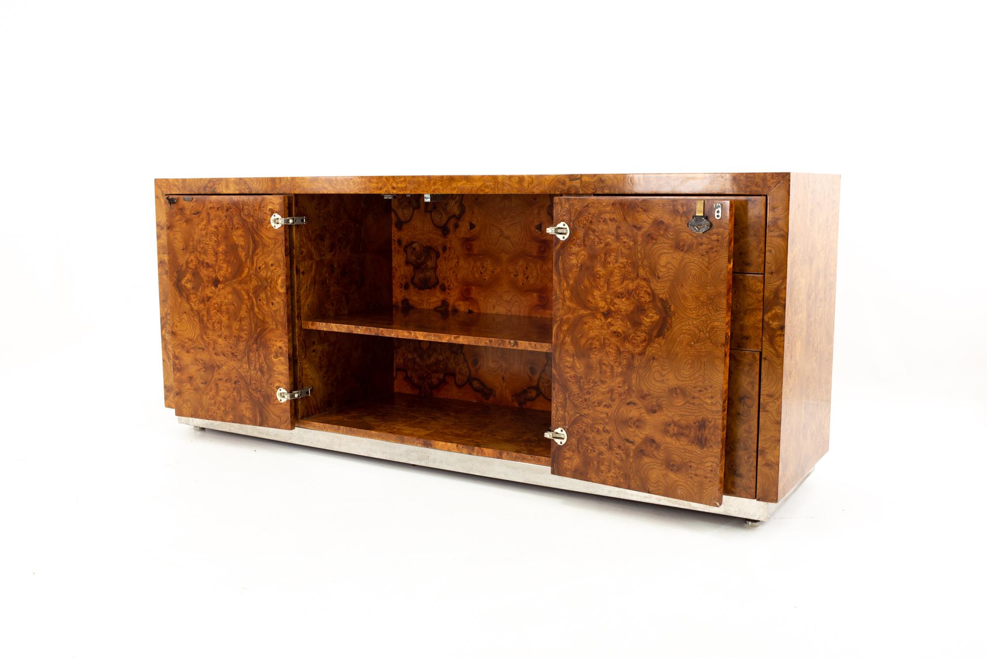 Milo Baughman Style Helikon Midcentury Burl Wood Sideboard Credenza 4