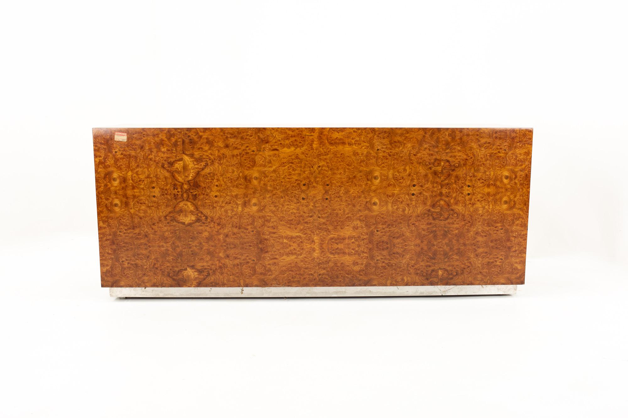 Milo Baughman Style Helikon Midcentury Burl Wood Sideboard Credenza 5