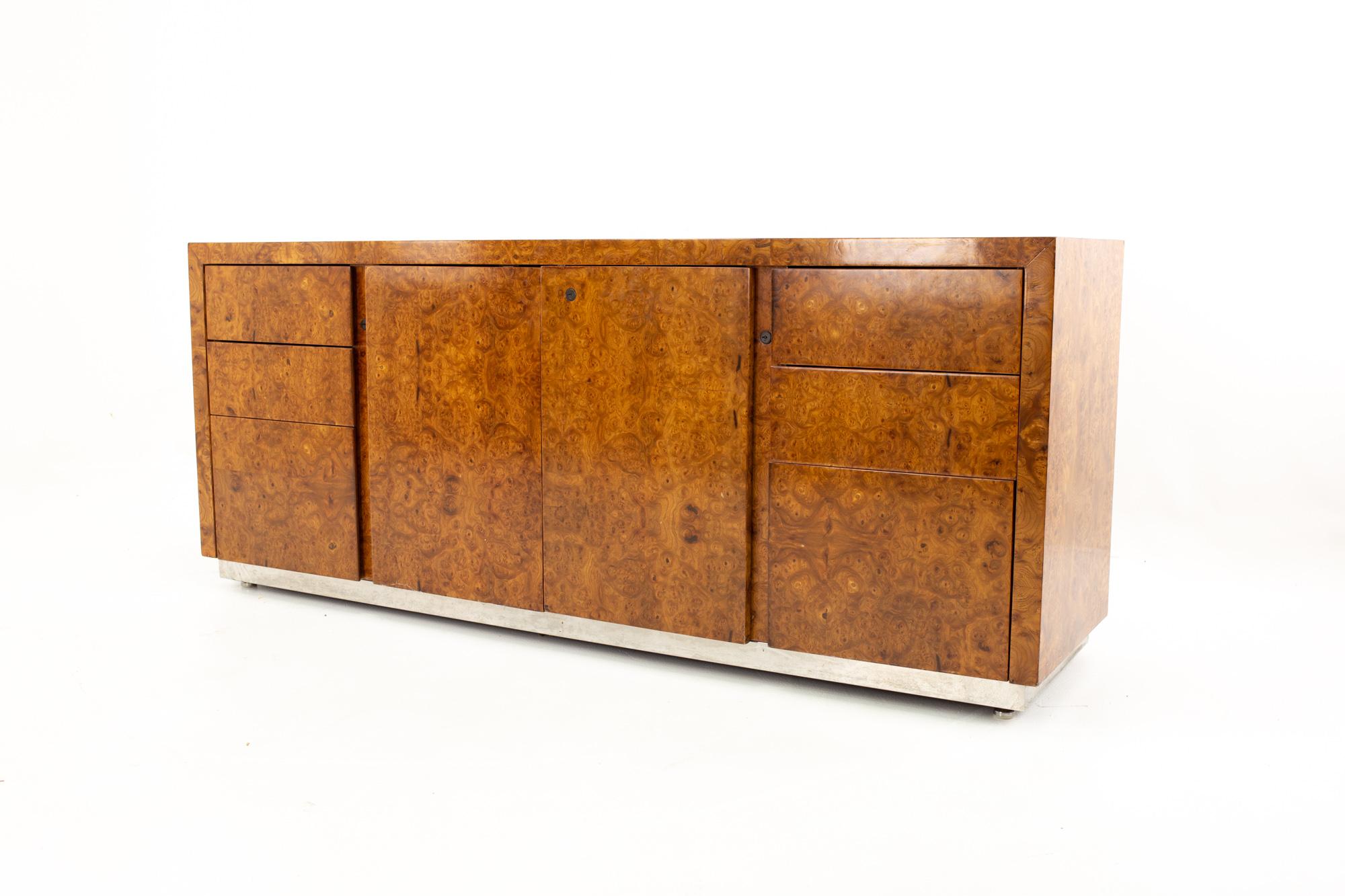 Mid-Century Modern Milo Baughman Style Helikon Midcentury Burl Wood Sideboard Credenza