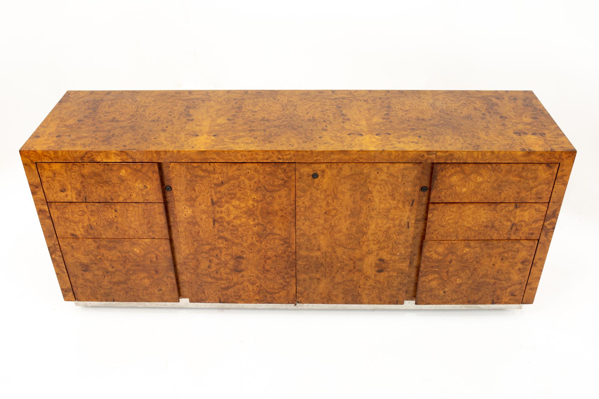 Milo Baughman Style Helikon Midcentury Burl Wood Sideboard Credenza 3