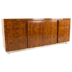 Milo Baughman Style Helikon Midcentury Burl Wood Sideboard Credenza