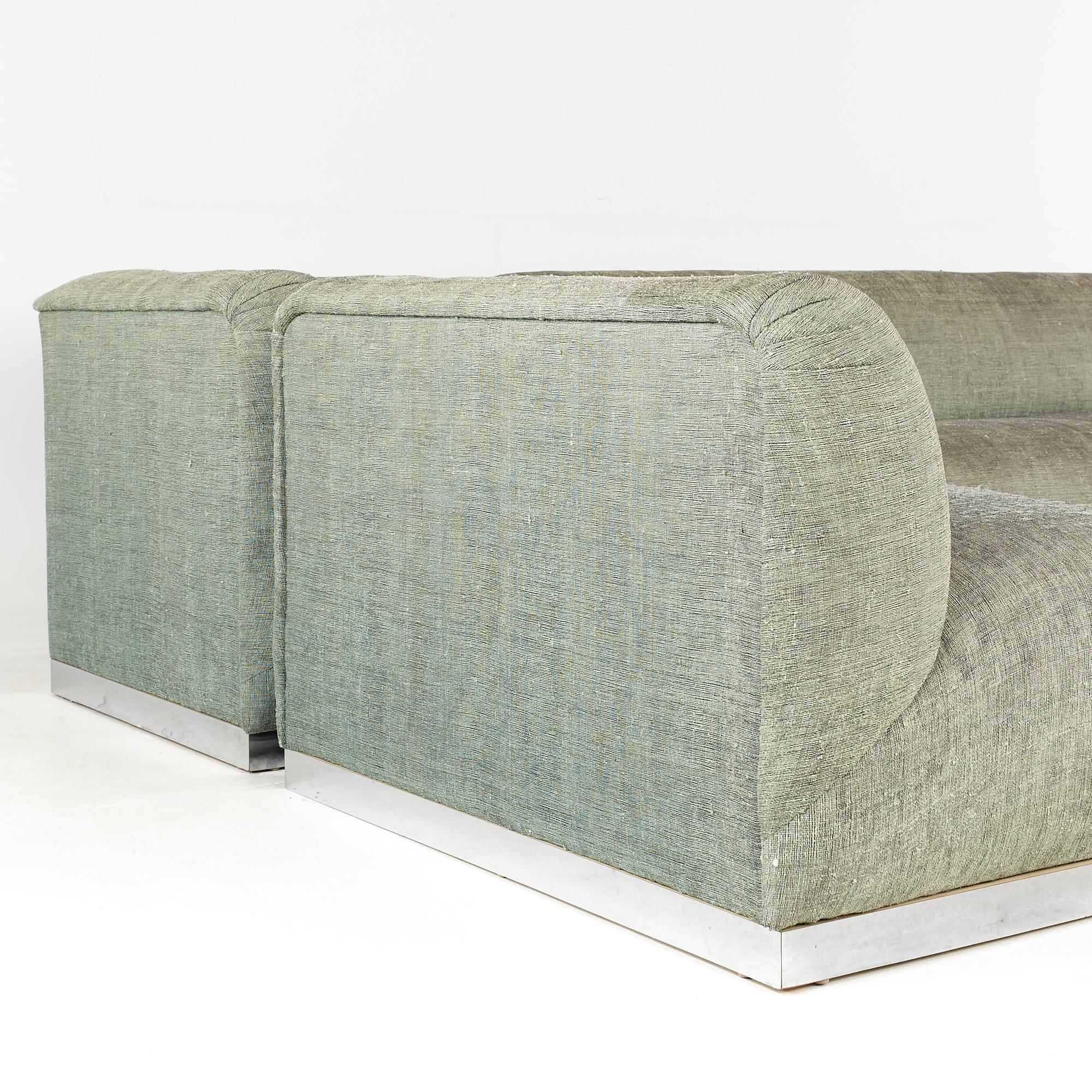 Late 20th Century Milo Baughman Style Interior Crafts Chrome Base 3 Piece Sectional Sofa