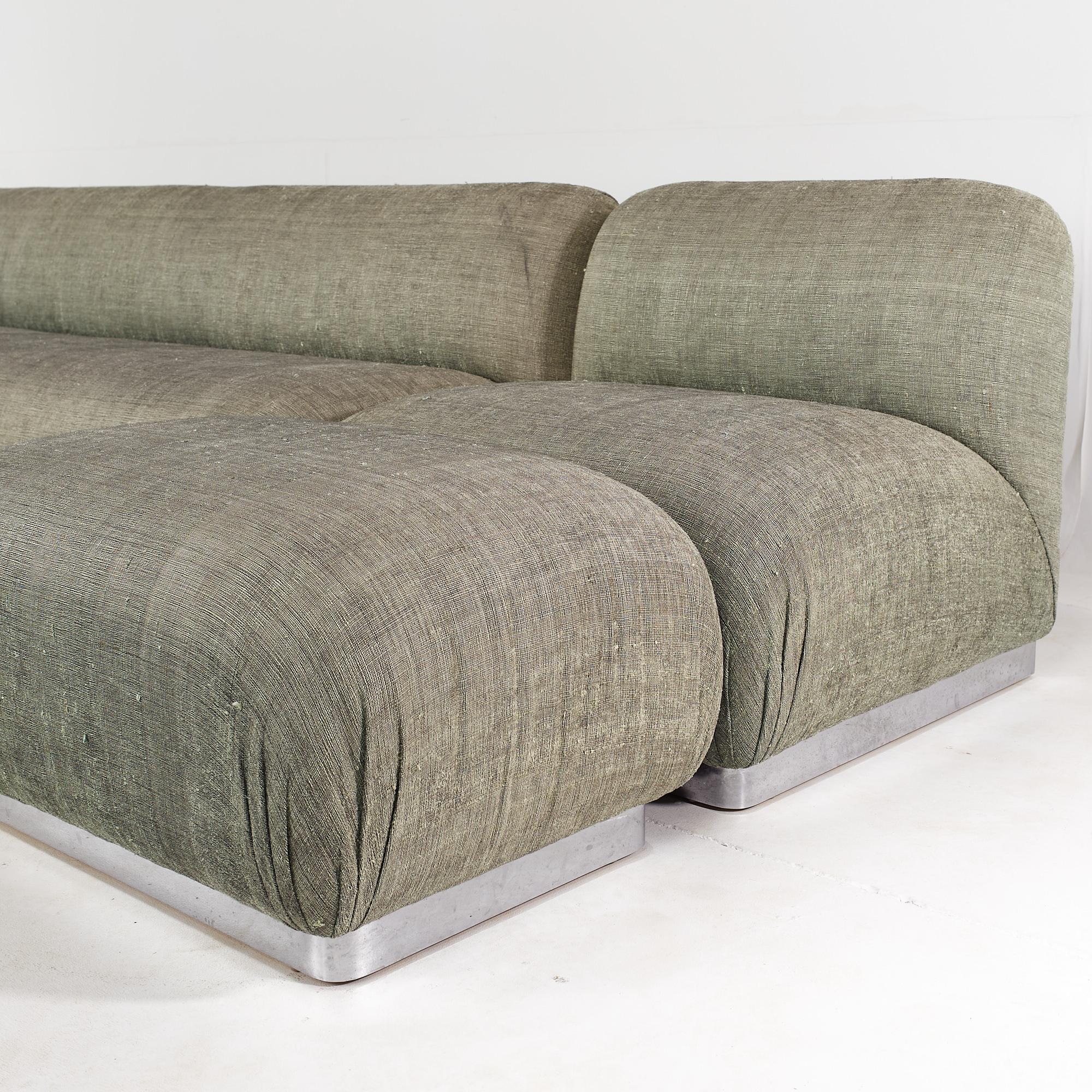 Milo Baughman Style Interior Crafts Chrome Base 5 Piece Sectional Sofa 3