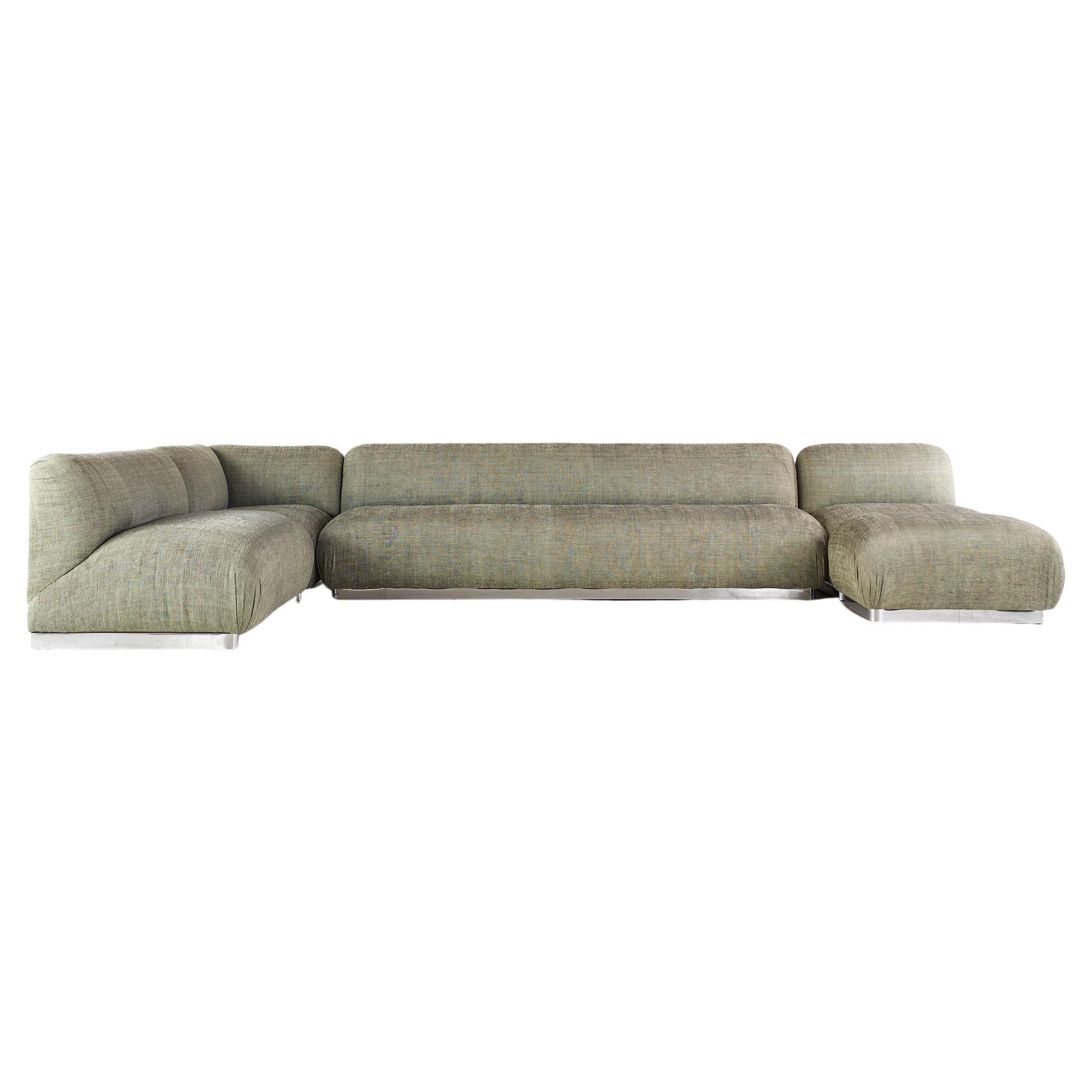 Milo Baughman Style Interior Crafts Chrome Base 5 Piece Sectional Sofa

This sectional sofa measures: 142 wide x  83 deep x  31 inches high, with a seat height of 18 inches

All pieces of furniture can be had in what we call restored vintage