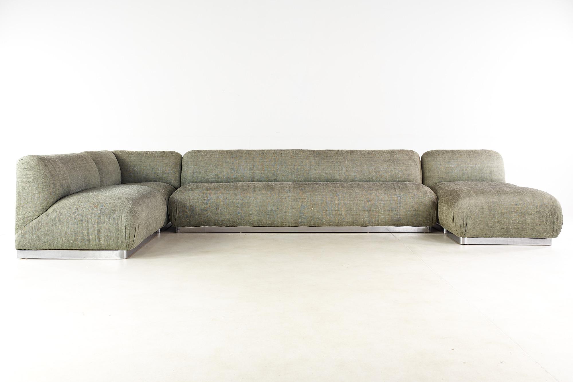 Mid-Century Modern Milo Baughman Style Interior Crafts Chrome Base 5 Piece Sectional Sofa