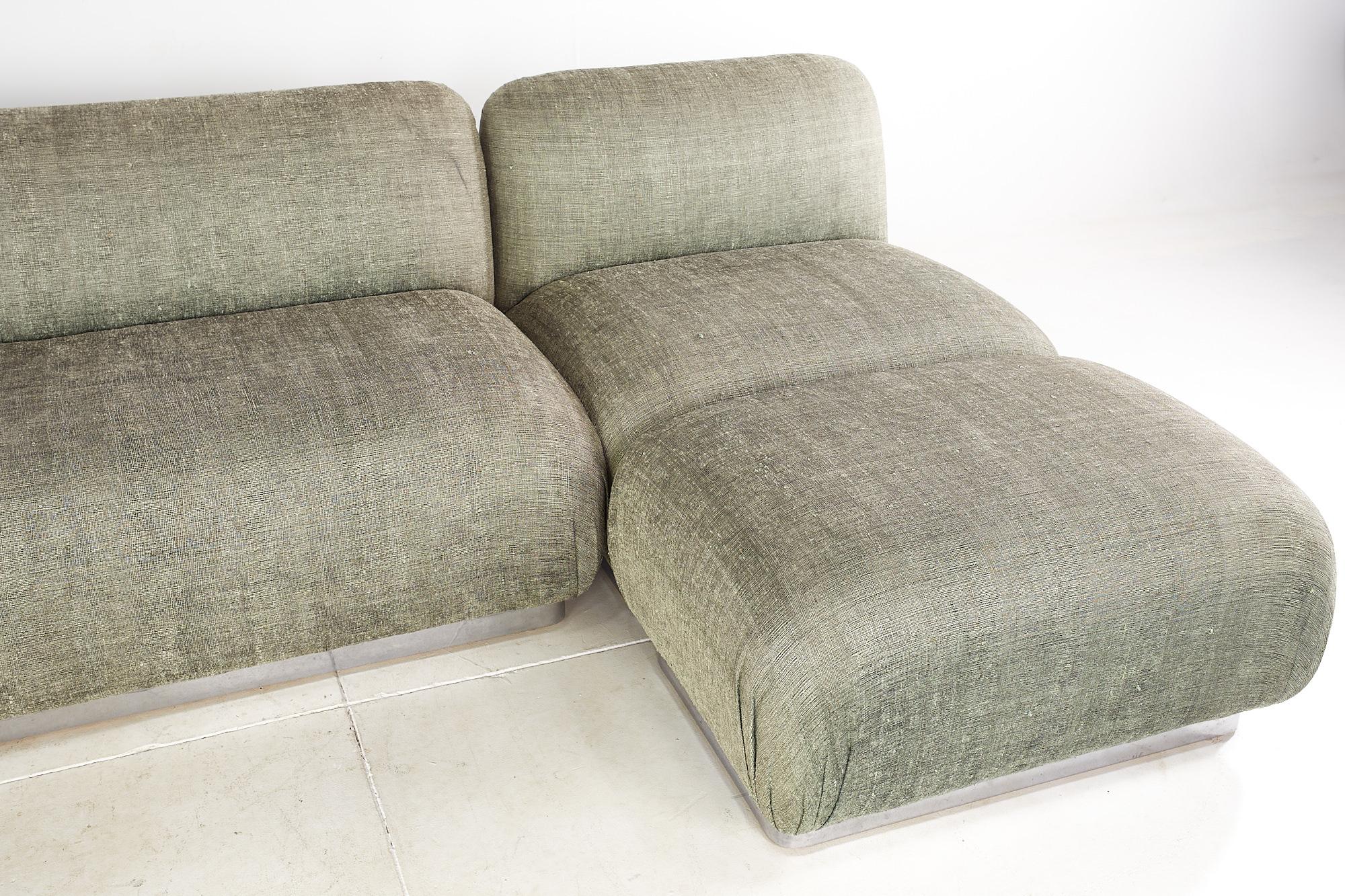 Milo Baughman Style Interior Crafts Chrome Base 5 Piece Sectional Sofa 2
