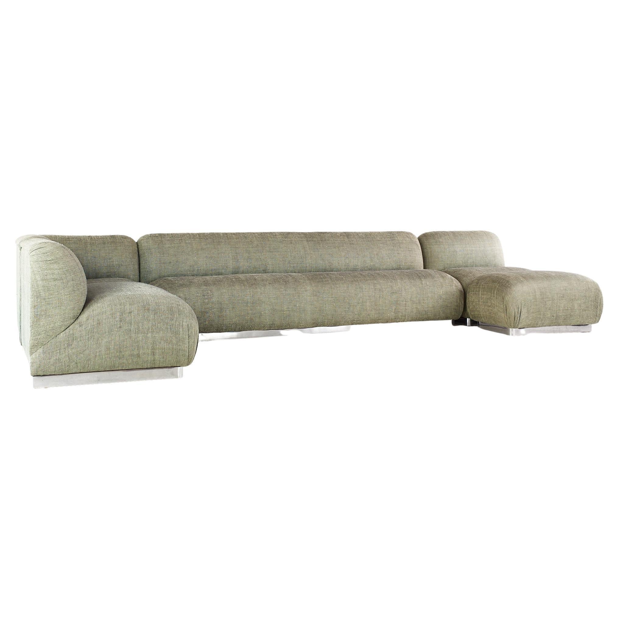 Milo Baughman Style Interior Crafts Chrome Base 5 Piece Sectional Sofa