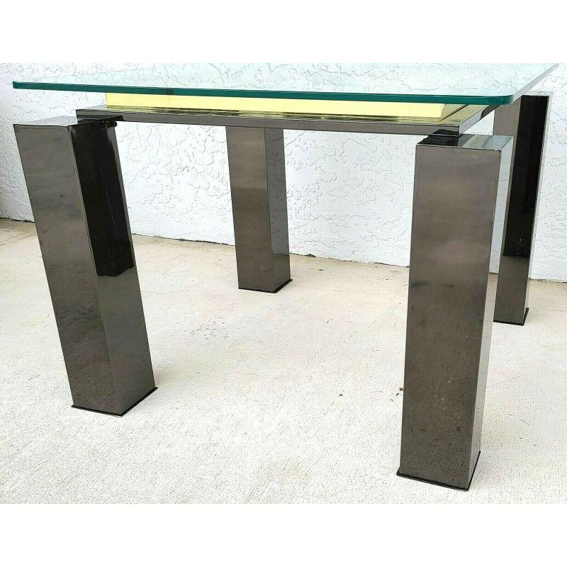 Milo Baughman Style Italian Black Chrome Brass Glass Coffee Side End Table In Good Condition For Sale In Lake Worth, FL