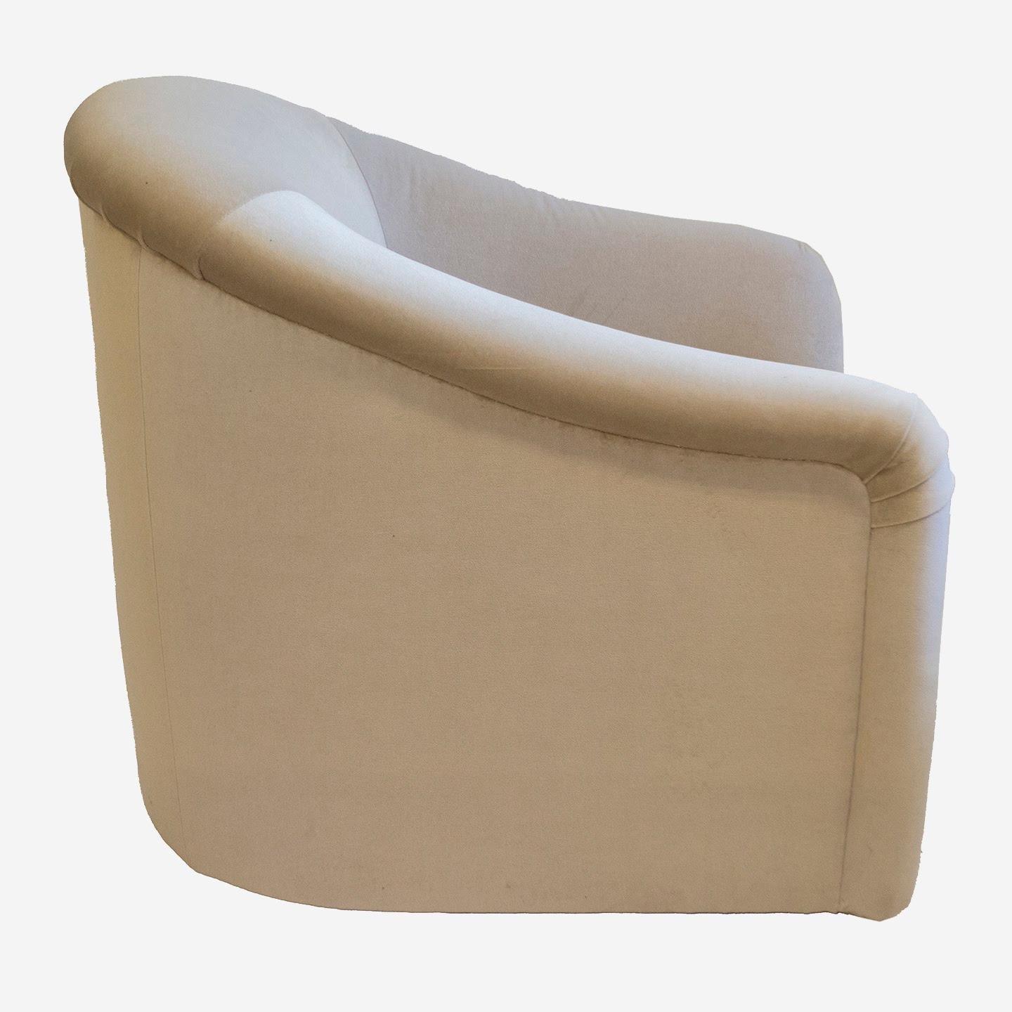 Mid-Century Modern Milo Baughman Style Ivory Velvet Swivel Tub Chairs