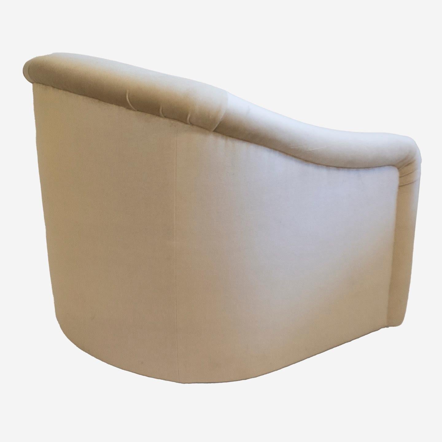 American Milo Baughman Style Ivory Velvet Swivel Tub Chairs