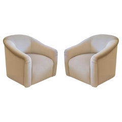 Milo Baughman Style Ivory Velvet Swivel Tub Chairs