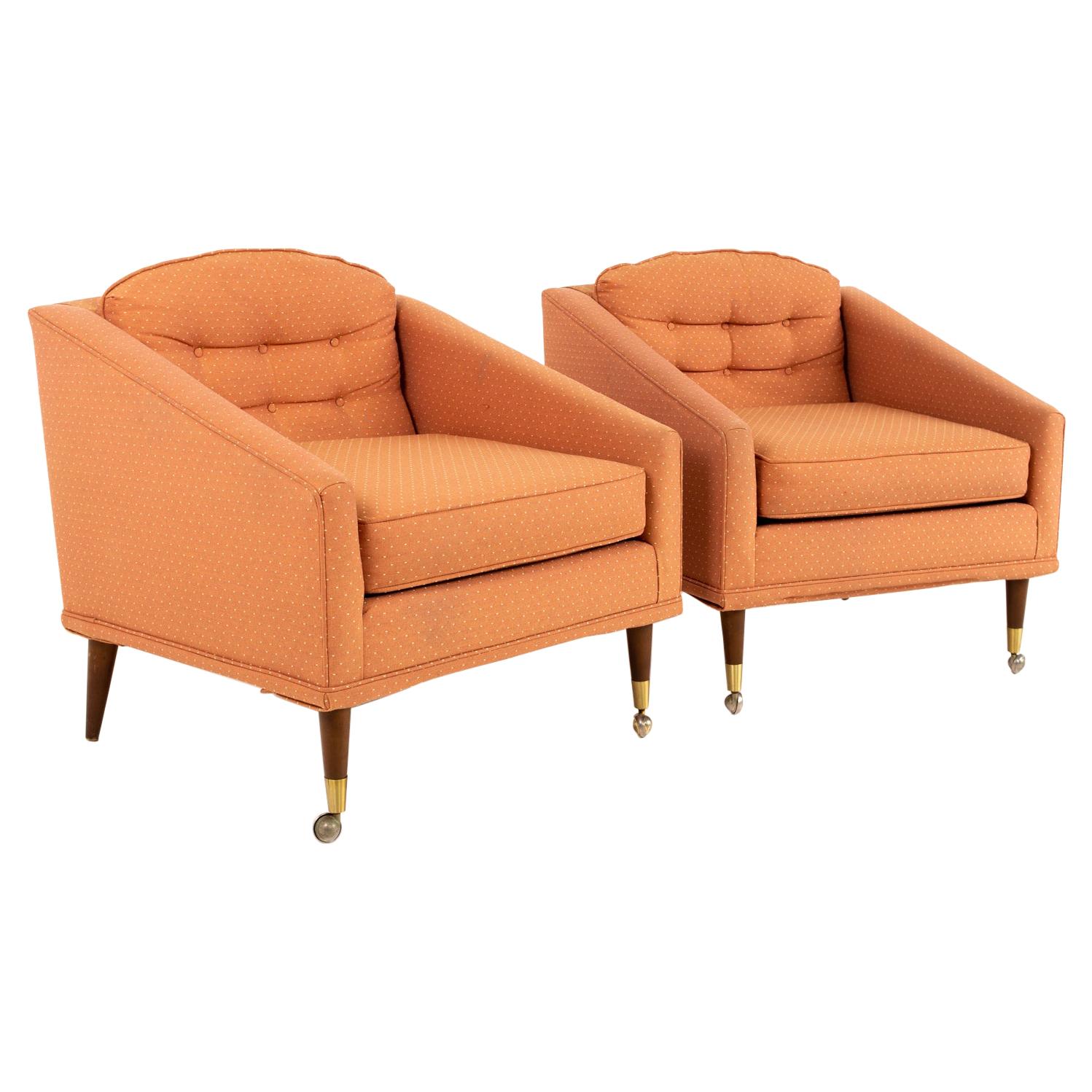 Milo Baughman Style Kroehler Mid Century Lounge Chairs, Pair