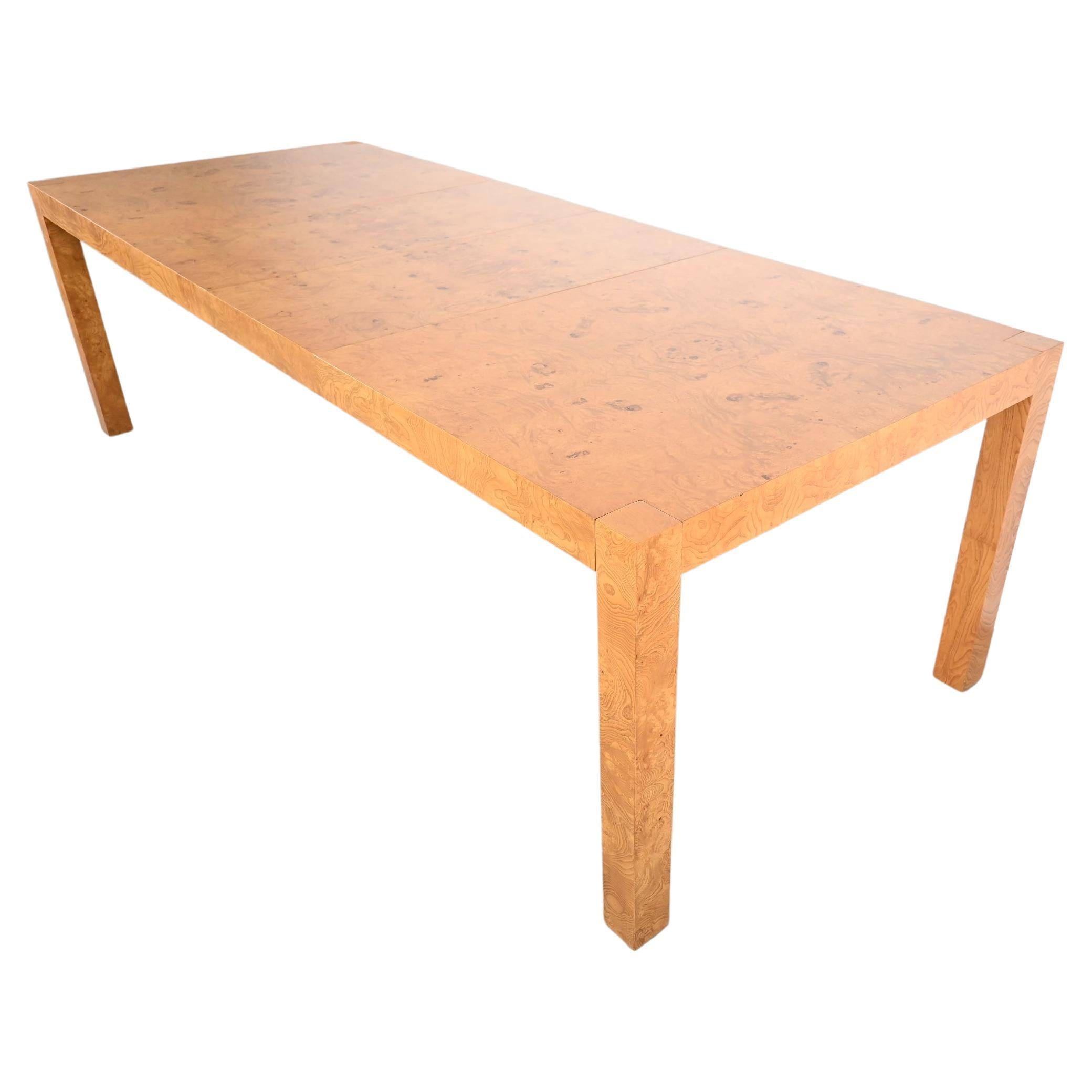 Milo Baughman Style Lane Furniture Burl Wood Mid Extension Dining Table
