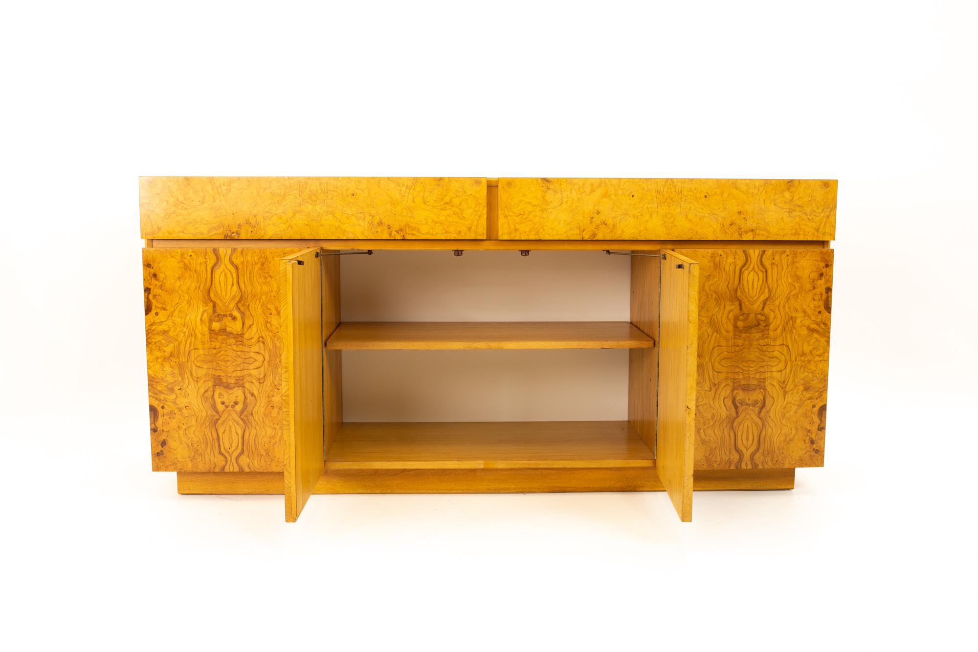 Milo Baughman Style Lane Mid Century Burlwood and Oak Sideboard Credenza 7