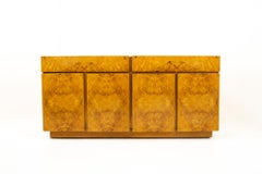 Milo Baughman Style Lane Midcentury Burl Wood and Oak Sideboard Credenza