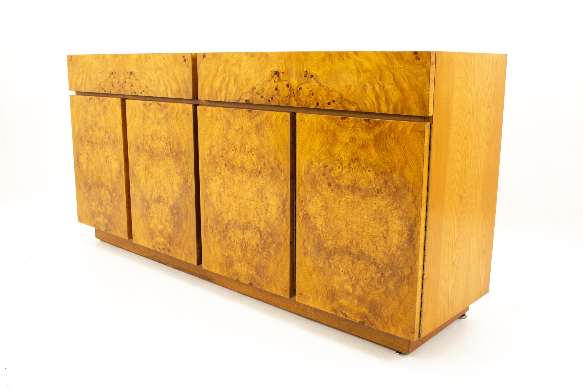 Mid-Century Modern Milo Baughman Style Lane Mid Century Burlwood and Oak Sideboard Credenza