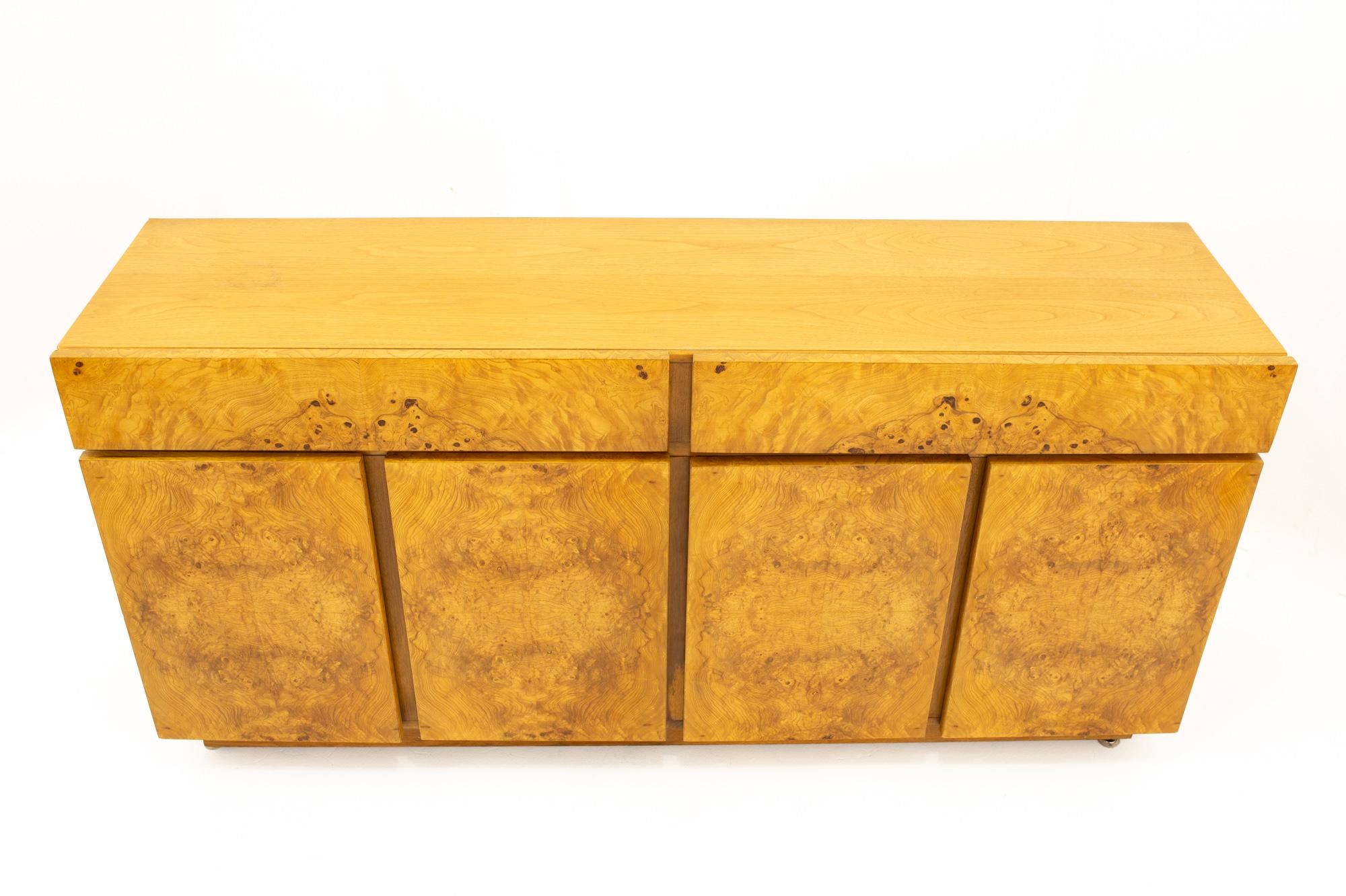 Milo Baughman Style Lane Mid Century Burlwood and Oak Sideboard Credenza In Good Condition In Countryside, IL