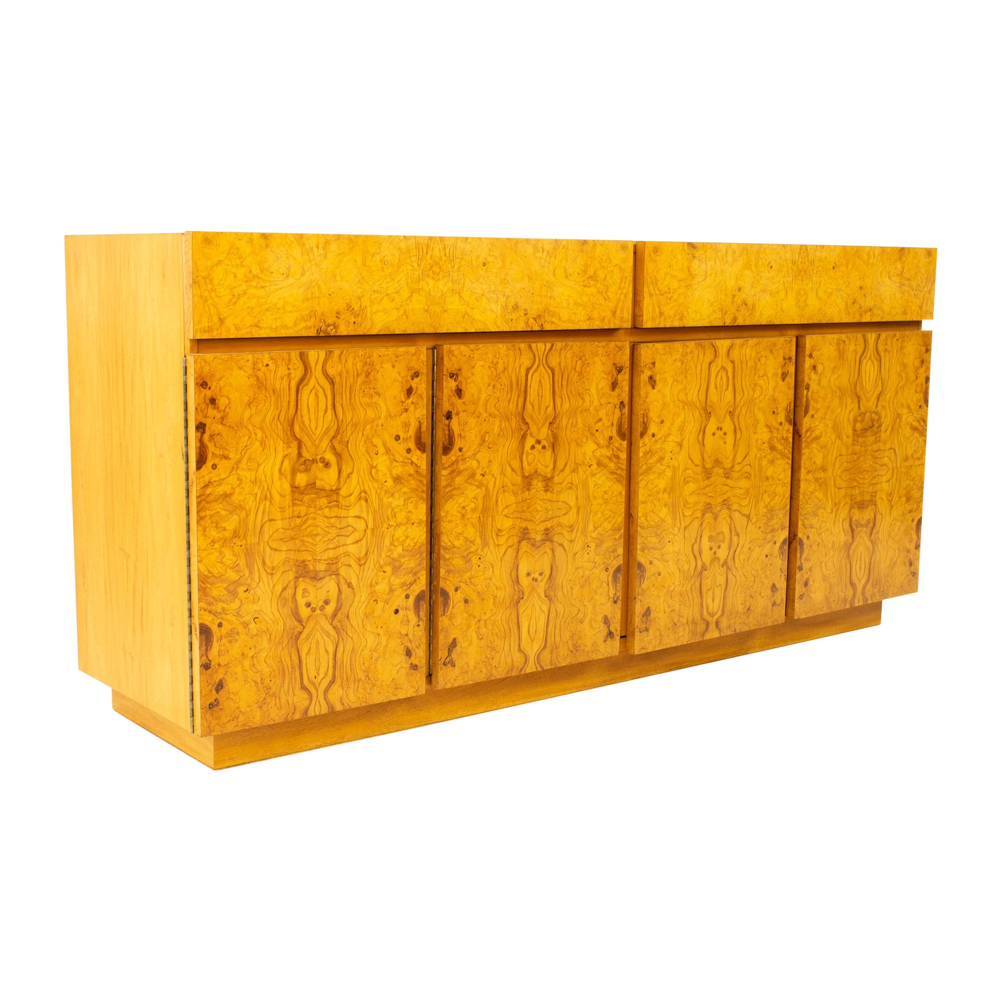 Milo Baughman Style Lane Mid Century Burlwood and Oak Sideboard Credenza