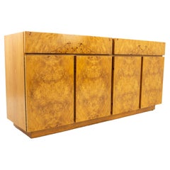 Milo Baughman Style Lane Mid Century Burlwood and Oak Sideboard Credenza