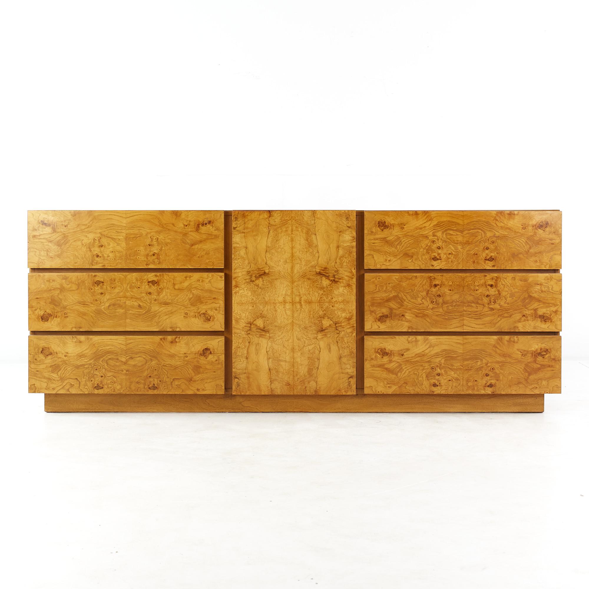 Milo Baughman style lane mid century burlwood lowboy dresser

This dresser measures: 78 wide x 18 deep x 30 inches high

All pieces of furniture can be had in what we call restored vintage condition. That means the piece is restored upon