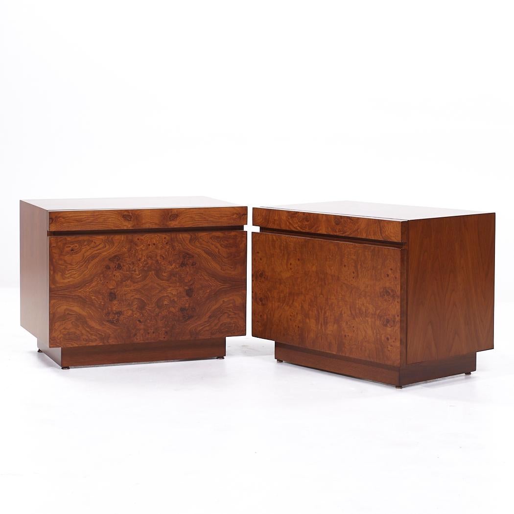 Mid-Century Modern Milo Baughman Style Lane Mid Century Burlwood Nightstands - Pair For Sale