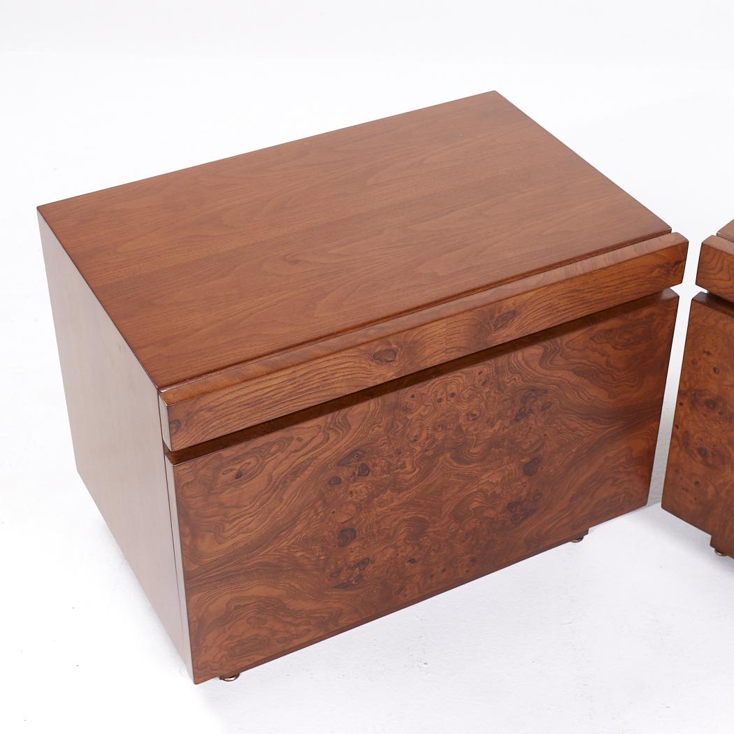 Milo Baughman Style Lane Mid Century Burlwood Nightstands - Pair For Sale 3