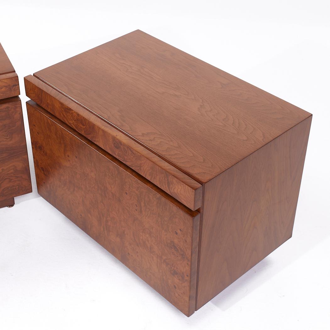 Milo Baughman Style Lane Mid Century Burlwood Nightstands - Pair For Sale 4