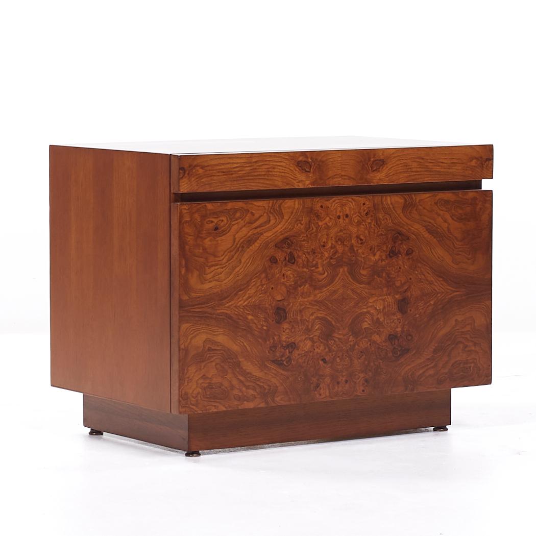American Milo Baughman Style Lane Mid Century Burlwood Nightstands - Pair For Sale