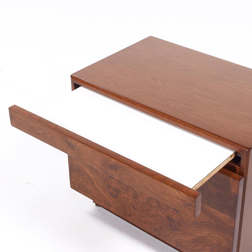 Milo Baughman Style Lane Mid Century Burlwood Nightstands - Pair For Sale 6