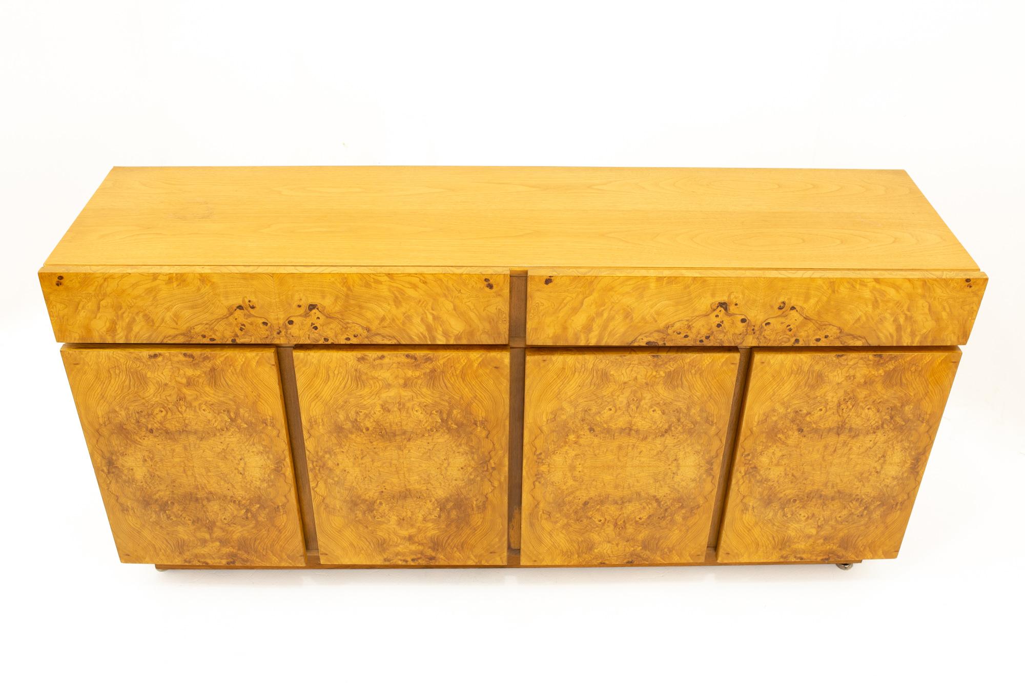 Mid-Century Modern Milo Baughman Style Lane Midcentury Burl Wood and Oak Sideboard Credenza