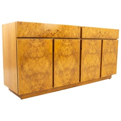 Milo Baughman Style Lane Midcentury Burl Wood and Oak Sideboard Credenza