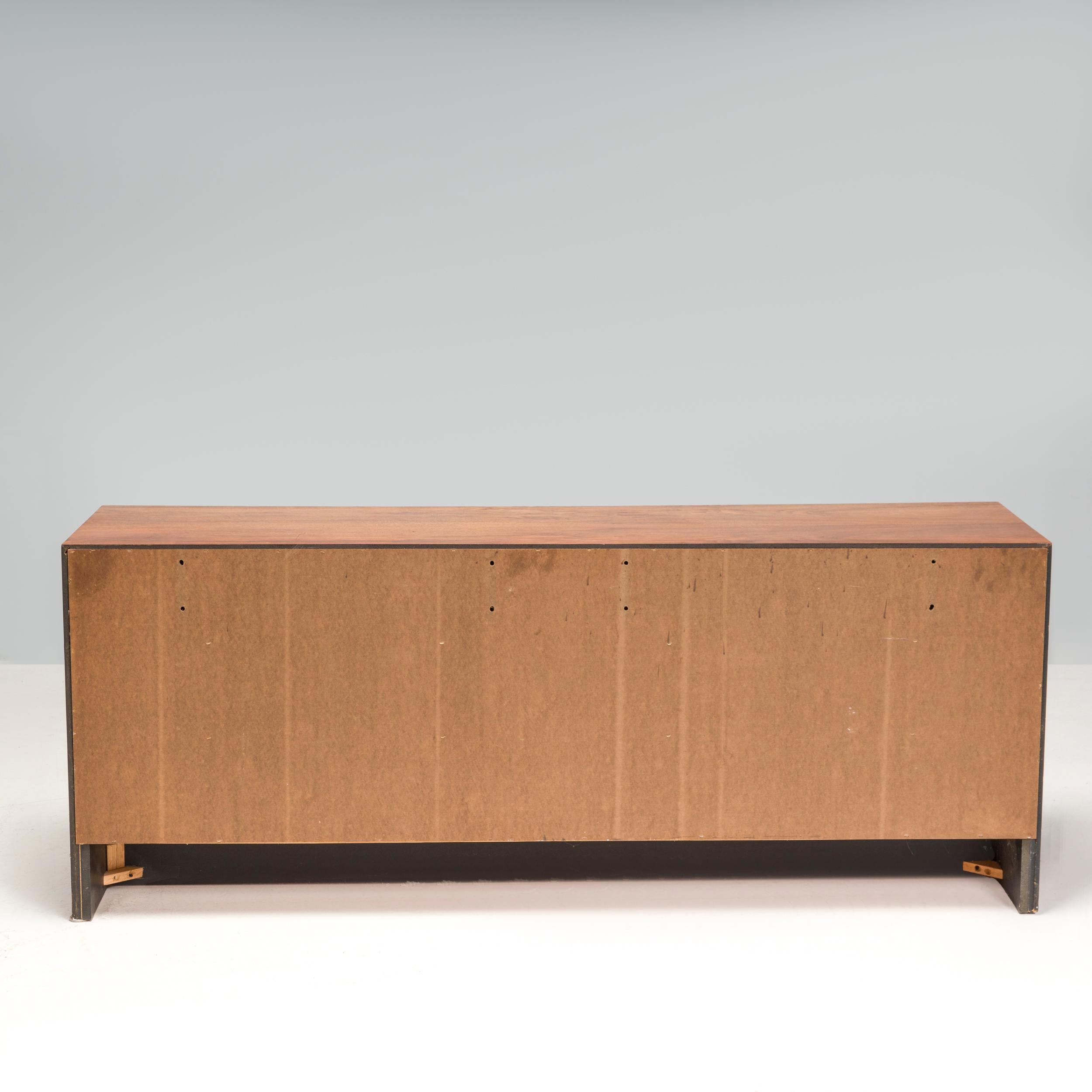 Milo Baughman Style Large Wood and Black Sideboard  In Good Condition For Sale In London, GB