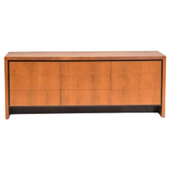 Milo Baughman Style Large Wood and Black Sideboard 