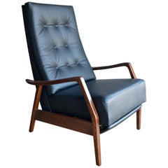 Vintage Milo Baughman Style Leather Lounge Chair and Recliner, circa 1965