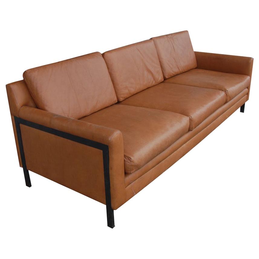 Milo Baughman Style Leather Sofa