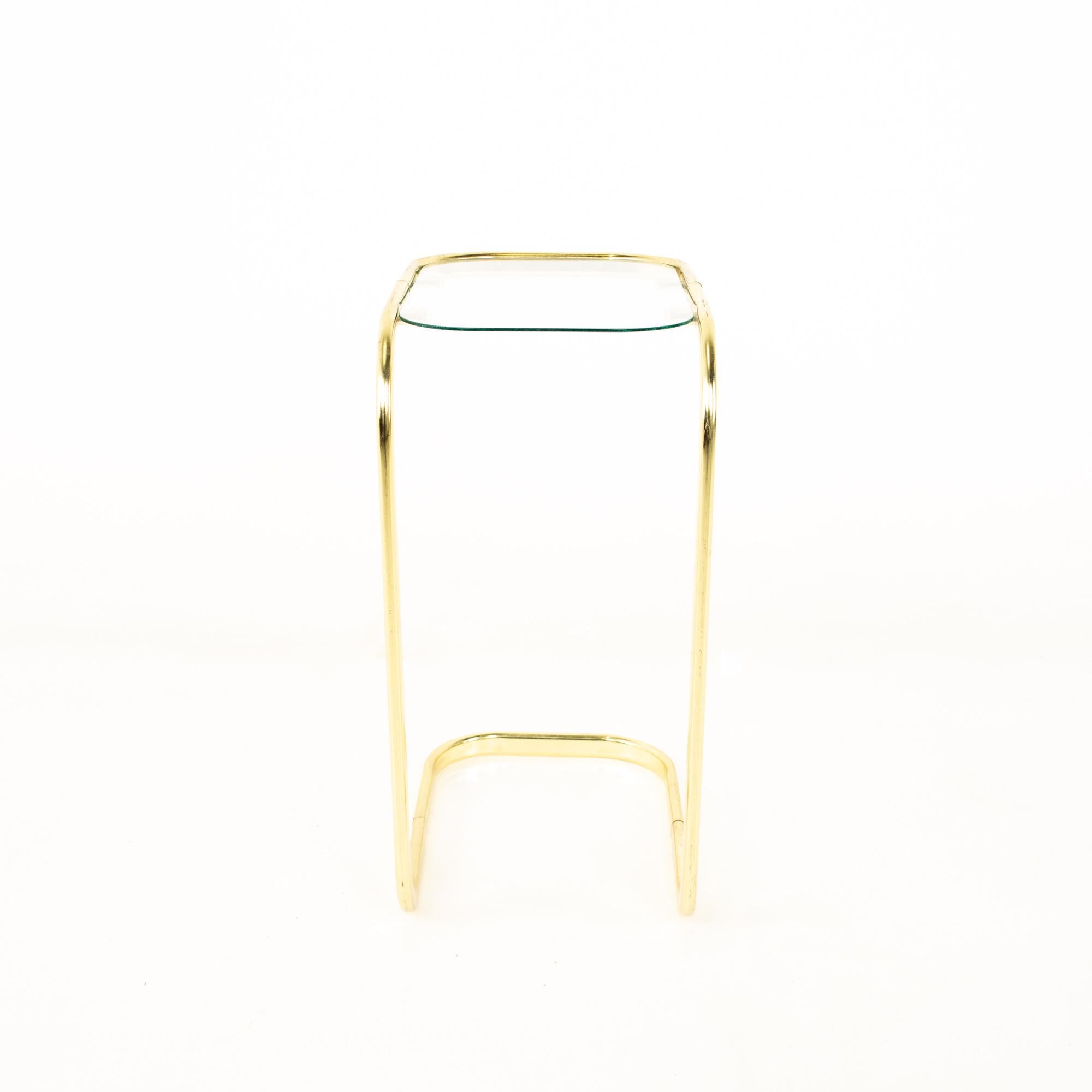 Milo Baughman Style Brass and Glass Cantilever Side End Tables, Pair In Good Condition For Sale In Countryside, IL