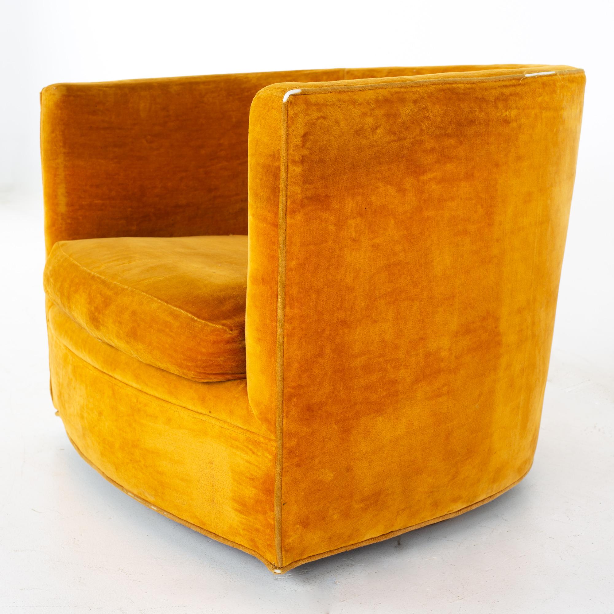 Milo Baughman Style Mid Century Barrel Swivel Lounge Chairs, a Pair 1